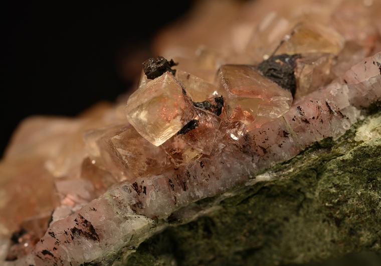 CALCITE with COPPER on PREHNITE